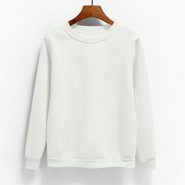 CFLVAEK Chandails Molletonnés d'Automne Grande Taille pour Femmes, Chandails Molletonnés Décontractés à Col Rond, Couleur Unie, Hauts à Enfiler pour Sortir, Coupe Ample, Manches Longues, 2025 T-Shirts Blancs pour Femmes