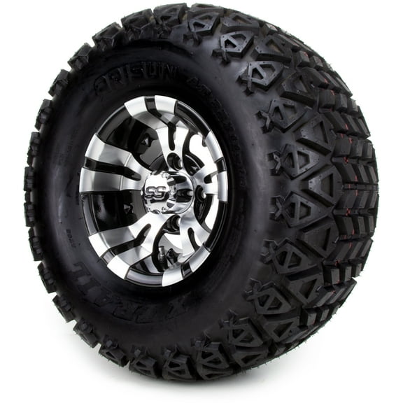 10" Vampire Machined Black Golf Cart Wheels and All Terrain Tires Combo Set of 4