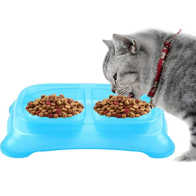 Double Pet Bowl Solid Color Clear Anti-skid Cat Bowl Rectangular Pet Bowl