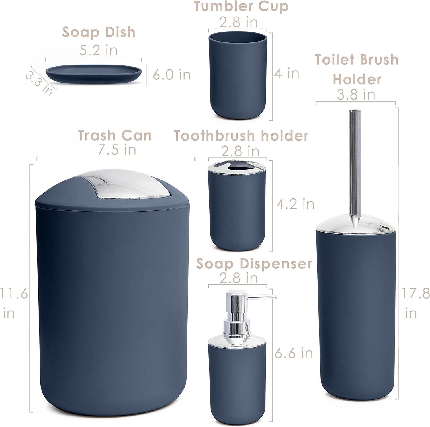 Moss & Stone 6 pcs Bathroom Accessories Set, Bathroom Decor Sets Includes Soap Dispenser, Toothbrush Holder, Toothbrush Cup, Soap Dish, A Complete Bathroom Accessories Blue Set