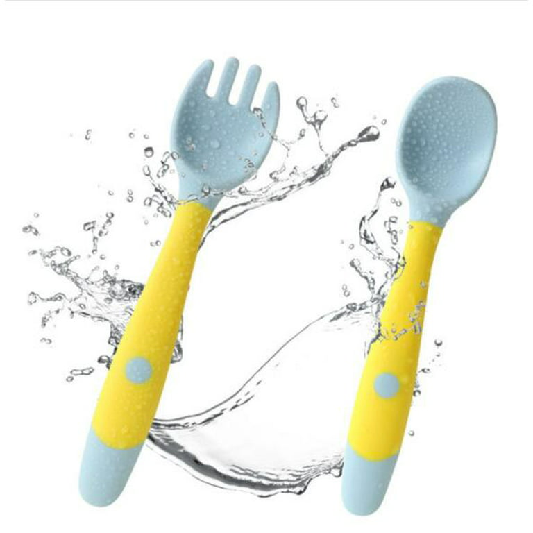 Baby Utensils Spoons with Travel Safe Case Toddler Babies Children Feeding  Training Spoon Easy Grip Heat-resistant Bendable Soft Perfect Self Feeding