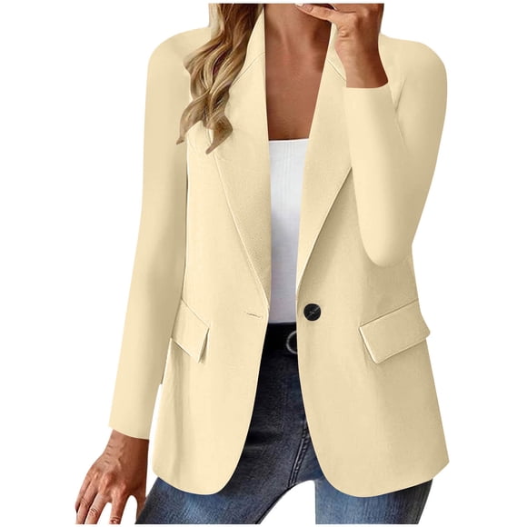 Atogsazn Women's Business Blazer Casual Long Sleeve Suit Jackets Lightweight Work Office with Pocket Beige L Fashion