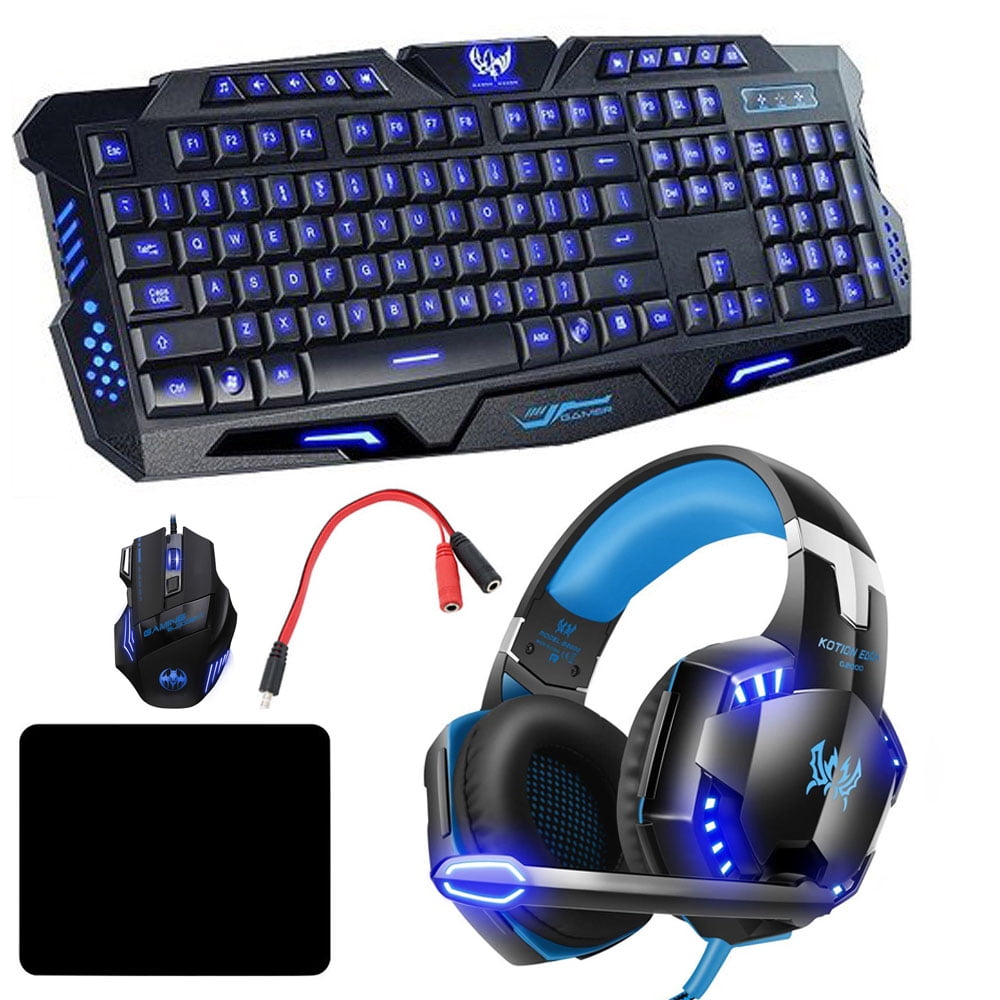 Backlit Wired Gaming Keyboard And Mouse Combo With LED Gaming Headset 