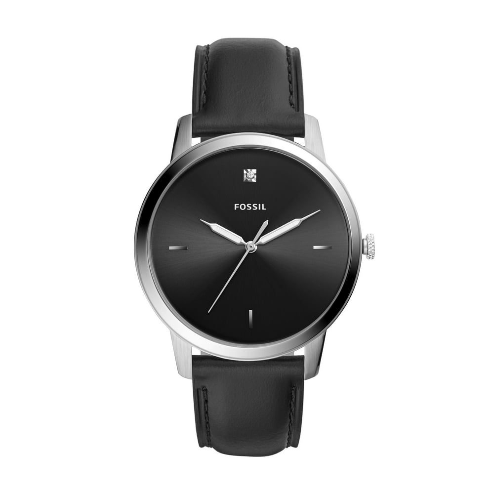 Fossil - Fossil Men's The Minimalist Carbon Series Three-Hand Black Leather Watch FS5497