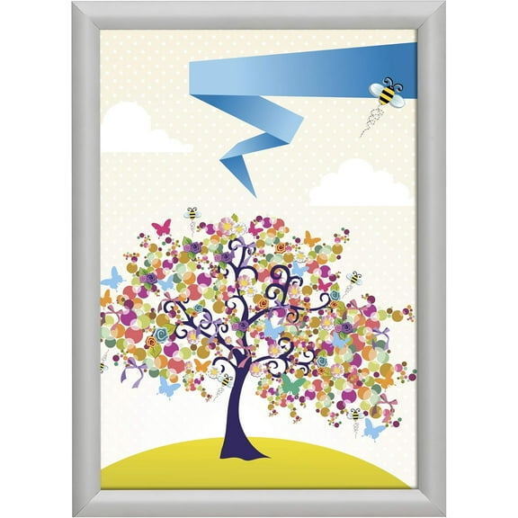 M&T Displays Fire Resistant Snap Poster Frame, 1" Aluminum Profile, Front Loading, Wall Mounting, Picture Photo Document Certificate Sign Holder, Mitered Corner, Anti Glare Cover (Silver, 17x22 in)