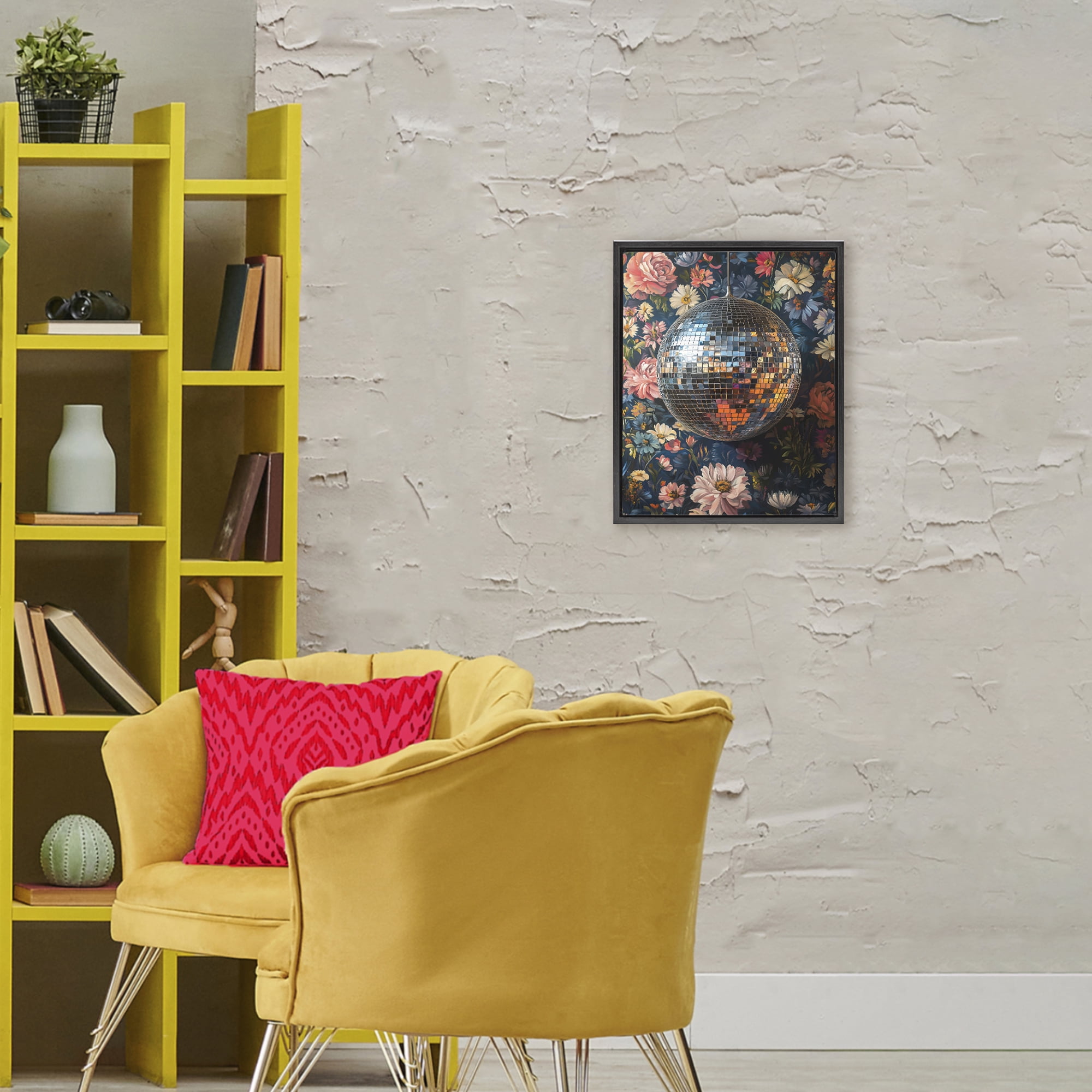 Stupell Industries Floral Disco Ball Reflection Black Framed Floater Canvas Wall Art, design by LSR Design Studio