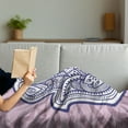 thumbnail image 3 of Hamsa Soft Flannel Fleece Throw Blanket, Hand Drawn Style Turkish Paisley Bohemian Motifs on Grunge Stripes, Cozy Plush for Indoor and Outdoor Use, 50" x 60", Purple Grey Violet Blue, by Ambesonne, 3 of 5