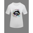thumbnail image 2 of LW New in Plus Size Splash-ink Lip Print T-shirt Summer Anime Fashion Round Neck Short-Sleeved Causal All-Match Tops for Women, 2 of 4