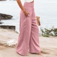 thumbnail image 7 of felwors Women Linen Palazzo Pants Summer Boho Wide Leg High Waist Casual Lounge Pant 2026 Beach Travel Vacation Outfits (Pink, S), 7 of 7