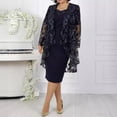 thumbnail image 6 of Quixlent 2 Pcs/Set Women Coat Dress Suit Long Sleeves Mid Length Lace Cardigan Short Sleeves Rhinestone V Neck Midi Dress Formal Business Style Banquet Outfit, 6 of 8