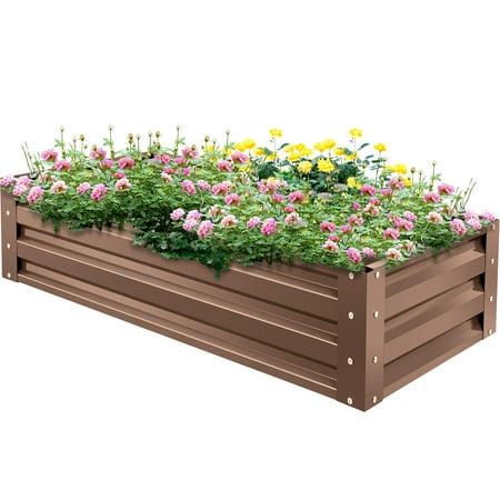 VEVORbrand Raised Metal Garden Bed, 48"x24"x10" Steel Garden Bed Square Garden Planter Box, Brown Steel Plant Raised Garden Bed Kit, Compost Garden Bed for Outdoor