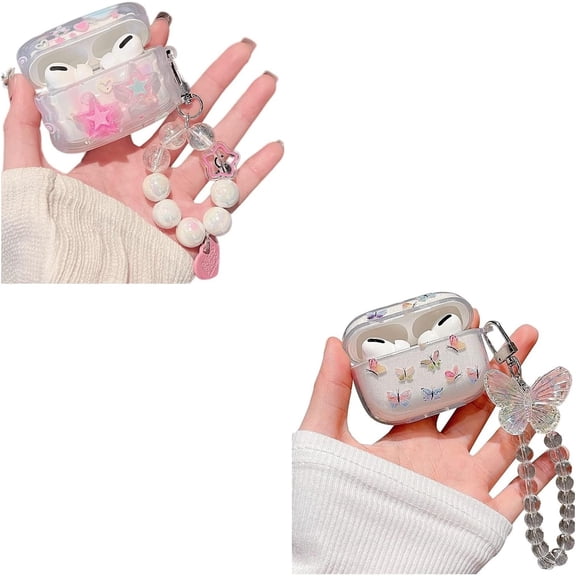 Compatible with AirPod Pro Clear Case,Cute 3D Stars and Colorful Graffiti Butterfly Pattern Design,Soft TPU Protective Shockproof Girly Case for AirPod Pro for Women Girls