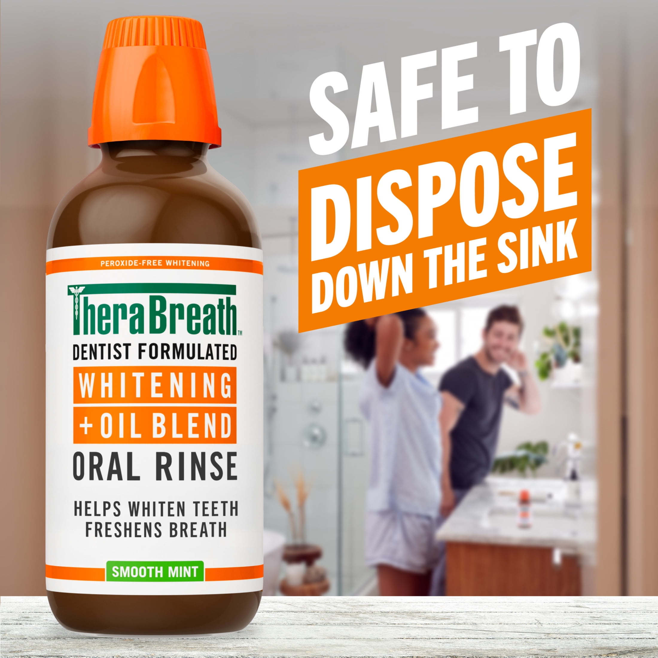 TheraBreath Whitening + Oil Blend Oral Rinse, Alcohol-Free Mouthwash, Smooth Mint, 10 Fl Oz