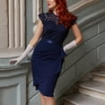 thumbnail image 4 of Wdgfv Women's Elegant Floral Lace Ruffle Design Cap Sleeve Party Dress Blue S, 4 of 8