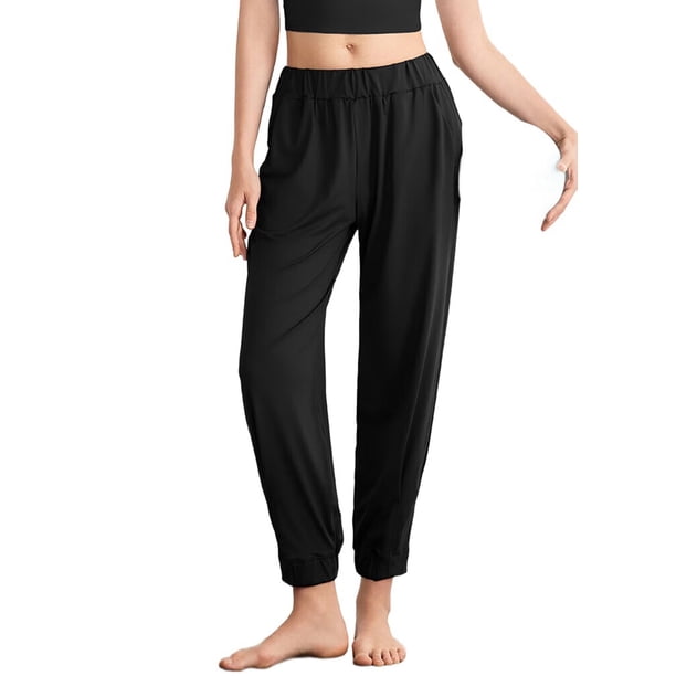 Pantalones de Yoga Largos para Mujer, Ajustados, Informales, Cómodos, para Gimnasio, Senderismo, Cintura Elástica, Color Negro, Talla XL