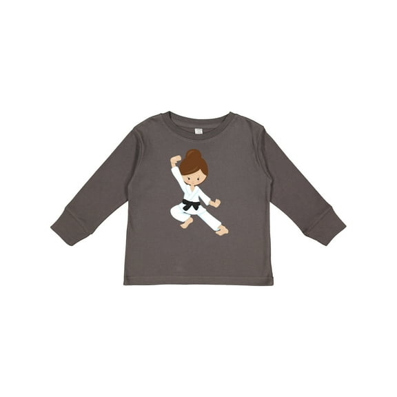 Inktastic Karate Girl, Cute Girl, Black Belt, Brown Hair Girls Long Sleeve Toddler T-Shirt