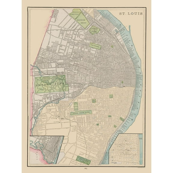 Historic City Map - St Louis  Missouri - Cram 1892 - Vintage Wall Art