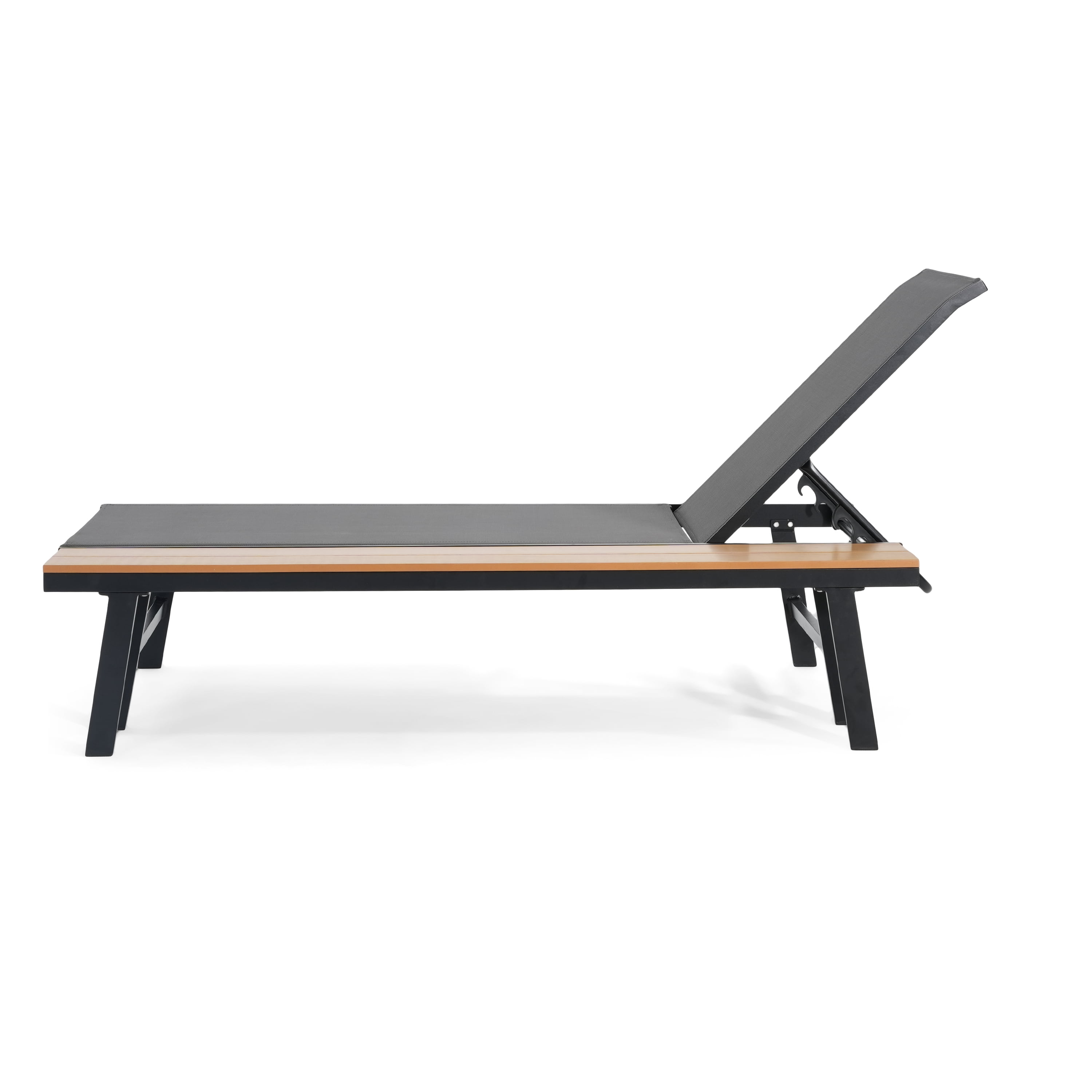 Patio Chaise Lounge with Attached Side Table for Poolside, Black