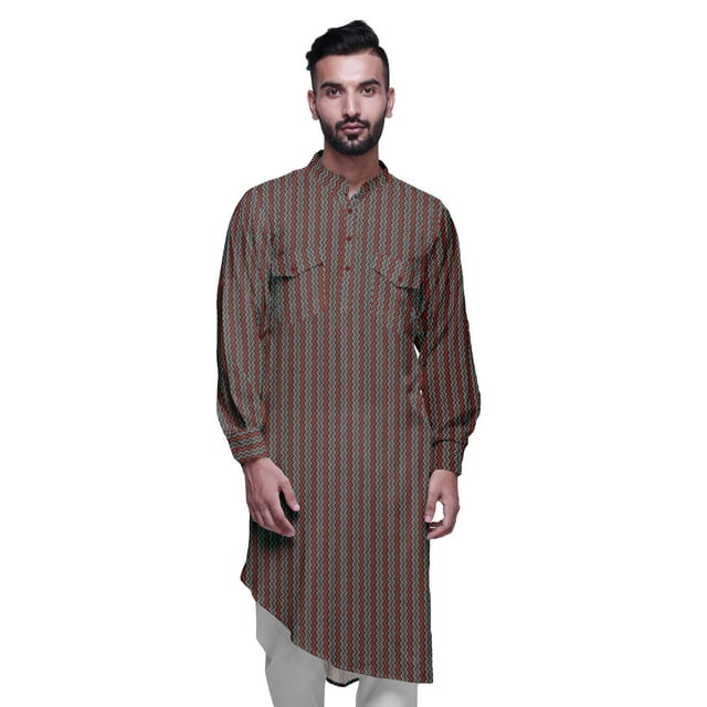 Atasi Kurta Traditionnel en Rayonne Imprimée à Col Mandarin pour Hommes Chemise Décontractée