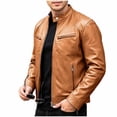 thumbnail image 2 of JOANKDMI Leather Jacket Men Moto Jacket Vintage Motorcycle Biker Coat Stand Collar Full Zip Casual Slim Fit PU Outerwear with Zipper Pockets for Fall Spring, 2 of 9