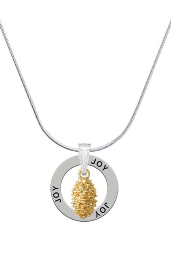 Goldtone Pine Cone Joy Ring Charm Necklace, 18"