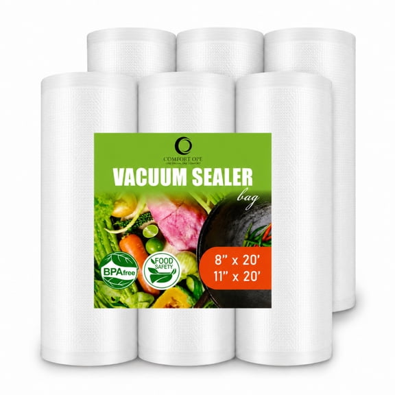 Vacuum Sealer Bags Rolls 6 Pack, BPA Free Heavy Duty Vacuum Sealing Rolls, Food Storage Vacuum Bags 8” x 20’ & 11” x 20’, Compatible with FoodSaver and Most Vacuum Sealer Machines