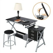 Alden Design 50 Adjustable Steel Drafting Table with Stool, Black