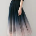 thumbnail image 4 of Elegant Tulle Skirts Women High Waist Gradient Mesh Pleated Midi Skirt Korean Elastic Loose Casual All Match A Line Skirt, 4 of 9