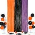 thumbnail image 2 of putnchl Tricolor Black And Orange With Purple Foil Fringe Curtain, 3.28FT X 6.56FT Door Curtains Photo Booth Back-drop For Halloween Party Decorations, 2 of 5