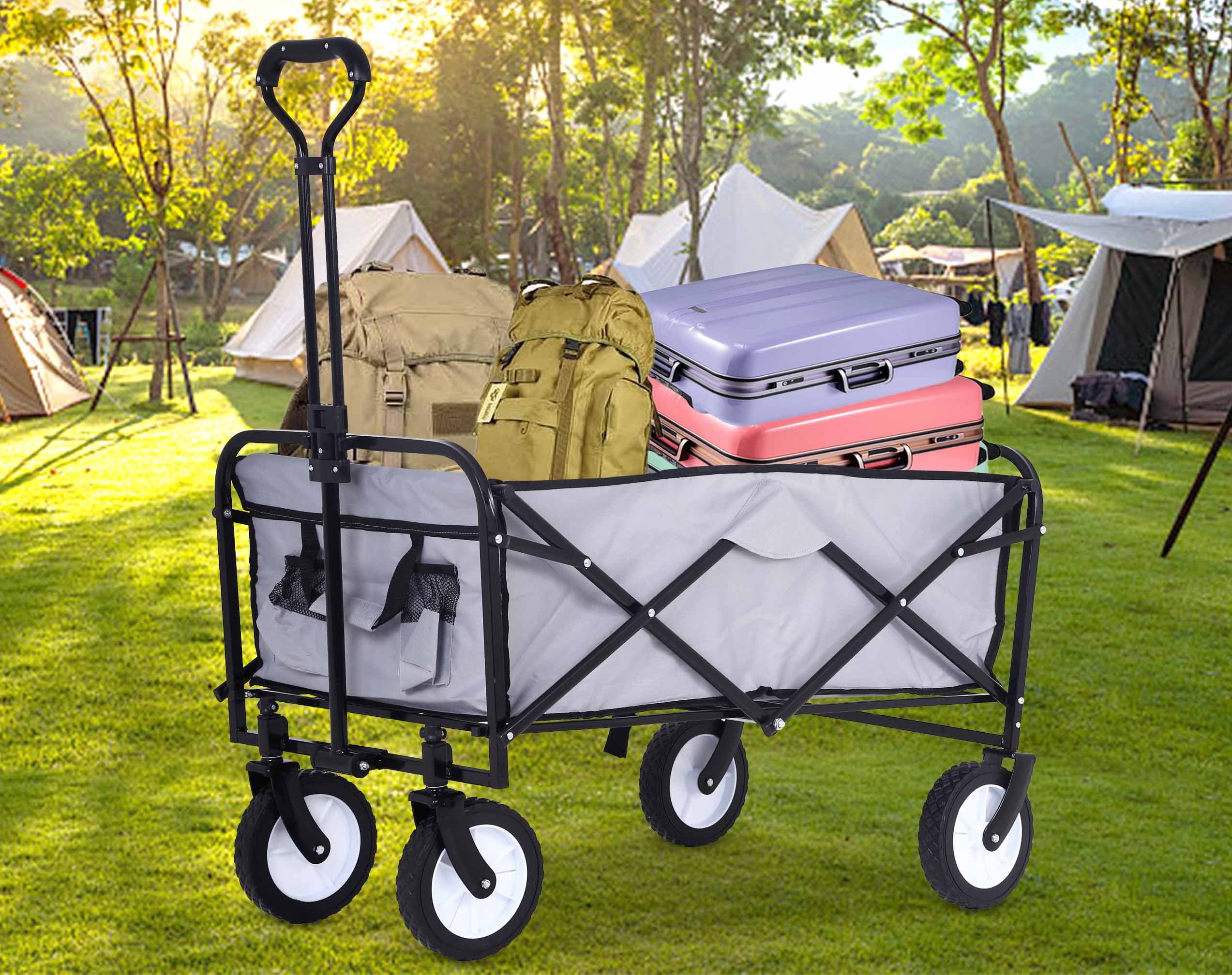 YRLLENSDAN Collapsible Garden Cart with Wheels, Folding Garden Carts
