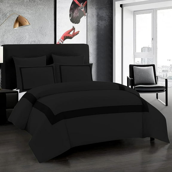 DNG Creations 1 Piece Full Black And Black Border Line Pattern Duvet Cover - 100% Egyptian Cotton, 800 Thread Count ( Twin/Twin XL )
