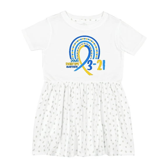 Inktastic 3-21 World Down Syndrome Day Blue and Yellow Rainbow Ribbon Girls Toddler Dress