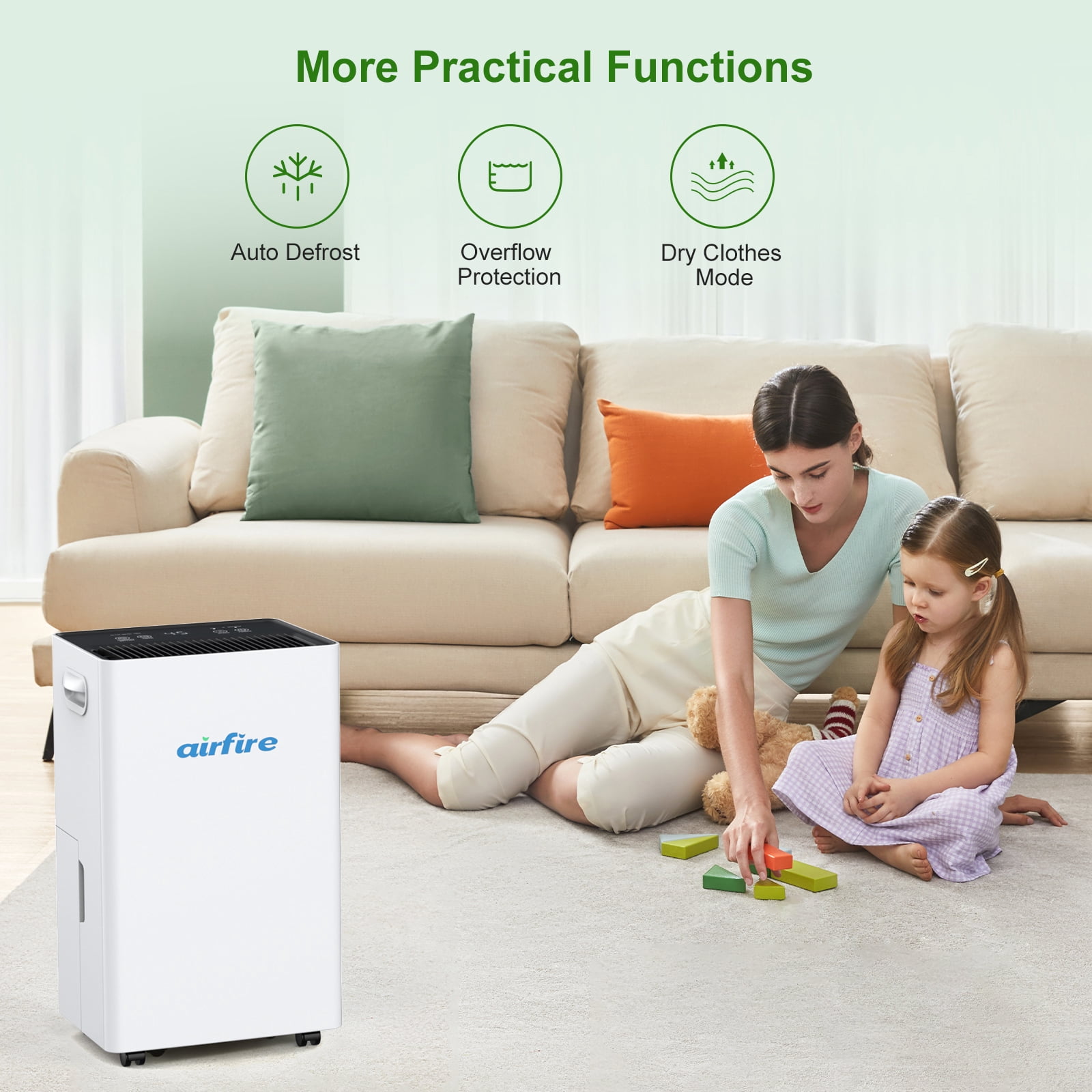 Airfire 4500 Sq. ft Max 70 Pints Dehumidifier for Basement, Dehumidifiers with Drain Hose for Home Bedroom Bathroom Large Room, Auto Defrost& Drain, 24H Timer, 1.59 gal Water Tank, Dry Clothes