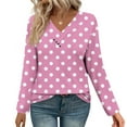 thumbnail image 2 of YUGYXL Tops for Women Long Sleeve Polka Dots Printed V Neck T Shirt Fall Casual Button Pullover Fashion Daily Shirts Pink XXL, 2 of 7