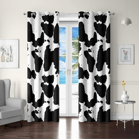 Cow Print Room Darkening Curtains With Grommets Animal Black And White Theme Window Drapes Decor For Living Room Bedroom Nursery Guest Room 42"W x 84"L (Pack of 2)