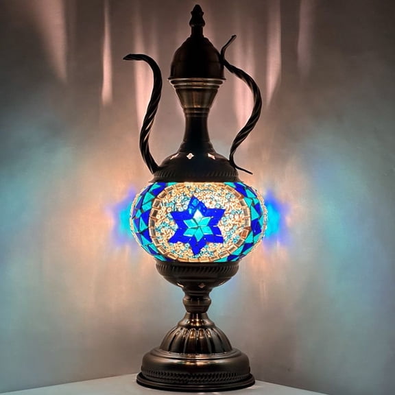 Silver Fever Handcrafted Mosaic Turkish Lamp Moroccan Glass Table Desk Bedside Light Bronze Base with E12 Bulb Star of David Aladin