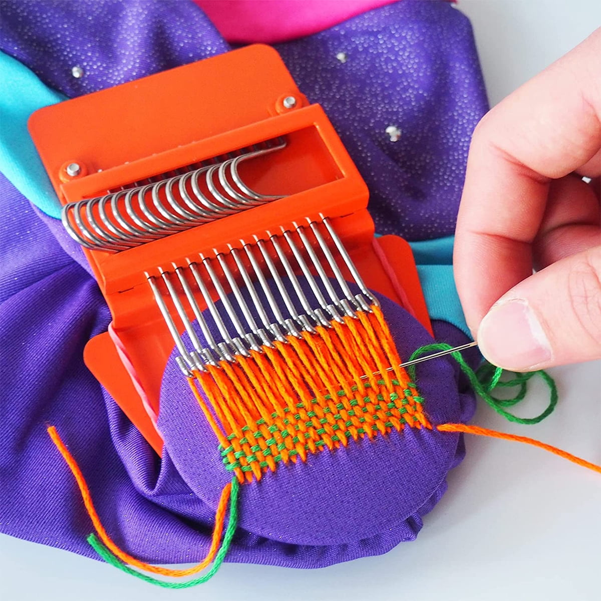 GUSTVE Small Weaving Loom Kit Mini Darning Loom with 5 Rubber Bands