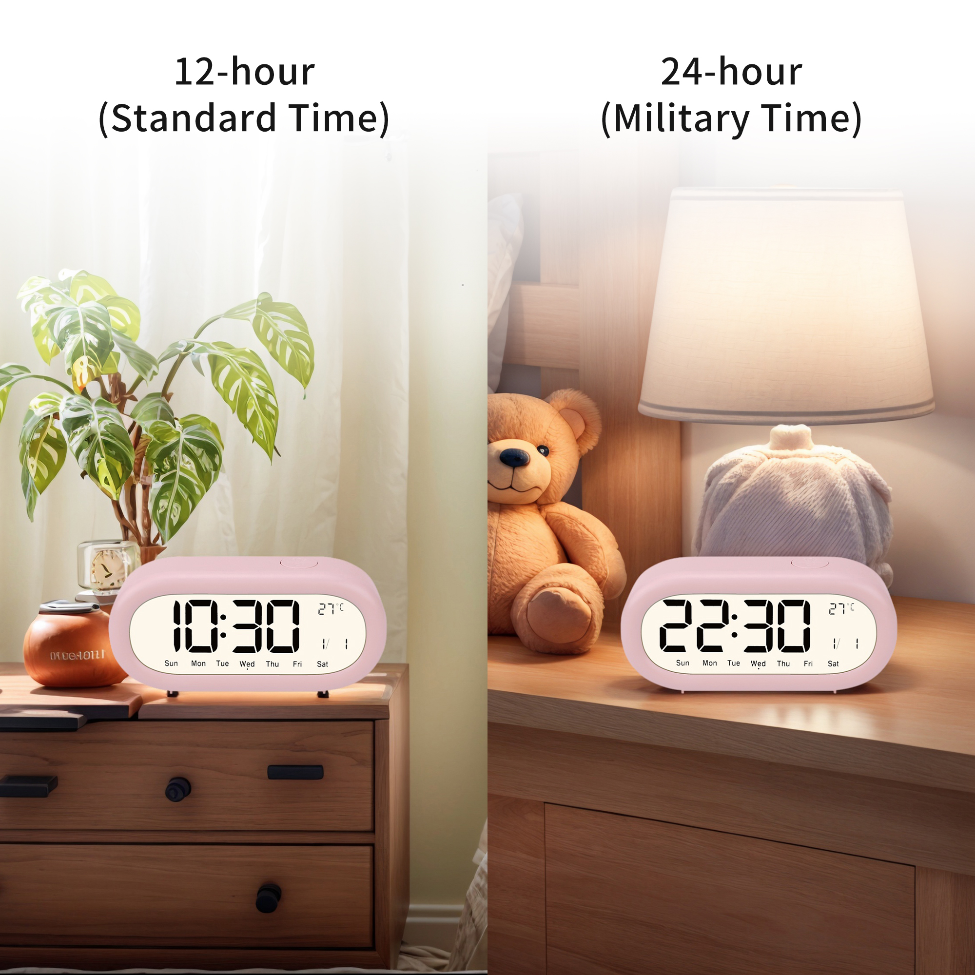 Unique Bargains Loud Alarm Clock Three Alarms Pink 5.9"L x 1.77"W x 2.75"H