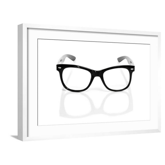Art.com Black Glasses On A White Background Art Print by nito, White Frame Wall Art, 29" x 21"