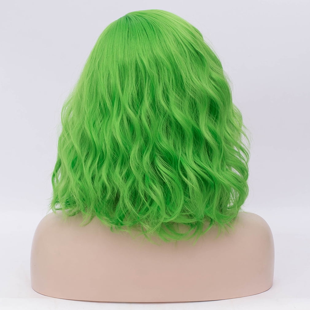 BERON Light Green Short Wigs Women Girls Curly Wavy Hair Wig 14" Body Bob Cosplay Party or Daily Use Wigs
