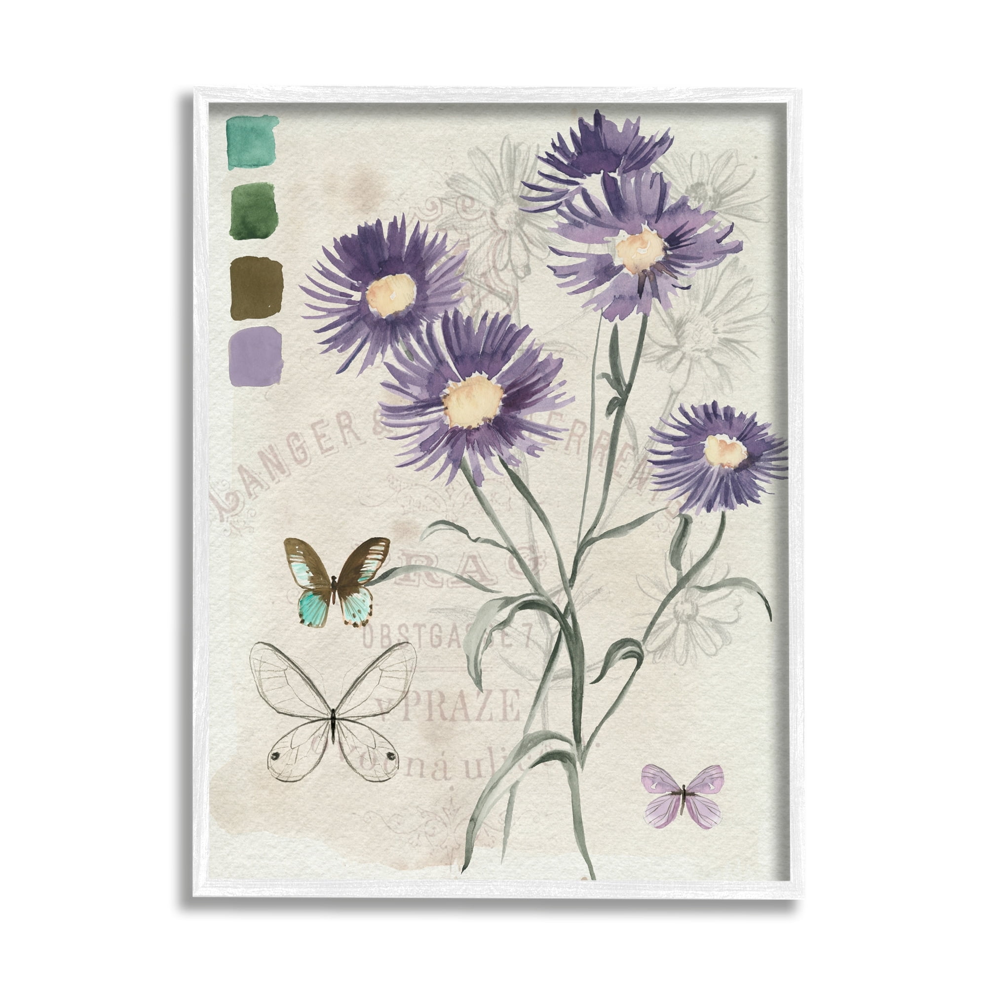 Stupell Industries Wild Flower Butterfly Stencil Vintage Paint Hue Palette,24 x 30, Design by Jennifer Paxton Parker