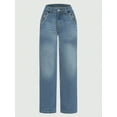 thumbnail image 5 of Women's Wide Leg Pants Flared Jeans Double Breasted Stitched Low Waisted Loose Comfortable Casual Denim, 5 of 7