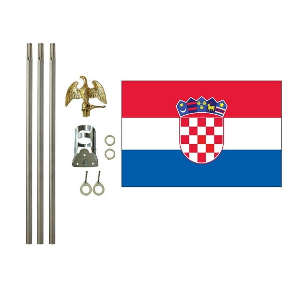 3x5 Polyester Croatia Flag with 6 foot Pole Kit; Contains a 3x5 Polyester Flag, a 6 foot long 3/4inch Diameter Aluminum Pole and a Bracket