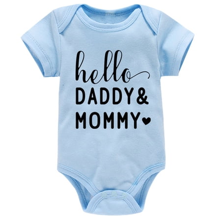 Likimi Girls Boys Romper Short Sleeve Letter Prints Crew Neck Summer Comfort Casual Bodysuits Light Blue1 Size 18-24 Months