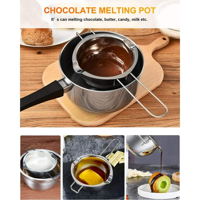  SEWACC 2 Pack Double Boiler Pot Set Chocolate Melting Pot with  Stainless Steel Boiling Water Pot for Melting Chocolate Candy Candle Soap  Wax (600ml) : Home & Kitchen