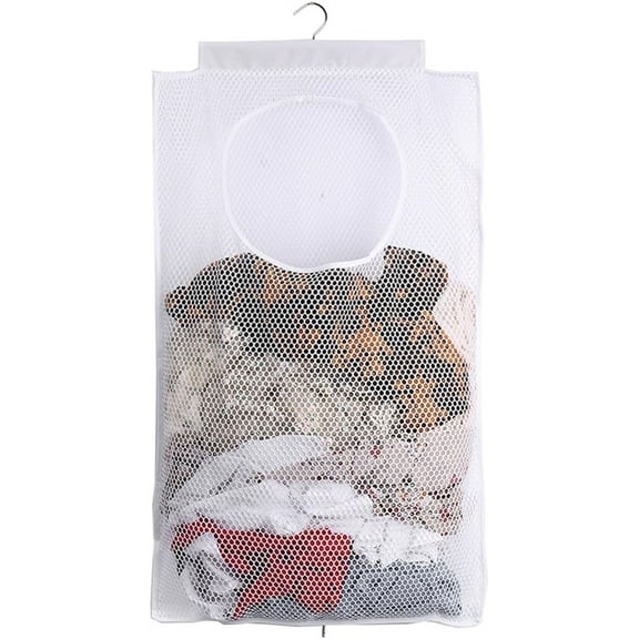 Door-Hanging Mesh Laundry Hamper Bag,White Foldable Storage Pocket,Breathable Mesh Laundry Hamper,Portable Space Saver,Hanging Shower Caddy