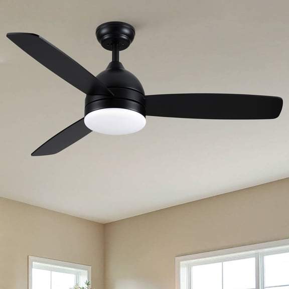 Modern 48 in. Indoor Matte Black Downrod Smart Ceiling Fan with Integrated LED, Work with Alexa and Google Assistant