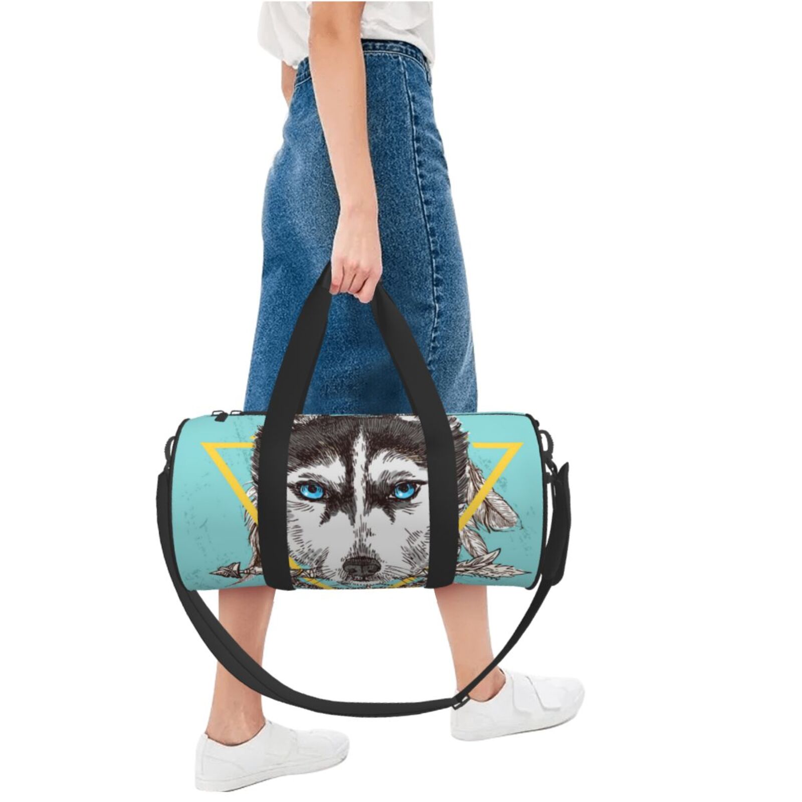 Vsdgher Husky With Dreamcatcher 45L Foldable Duffel Bag, Sports Gym Bag,Overnight Bag, Portable Weekender Bag for Airplanes
