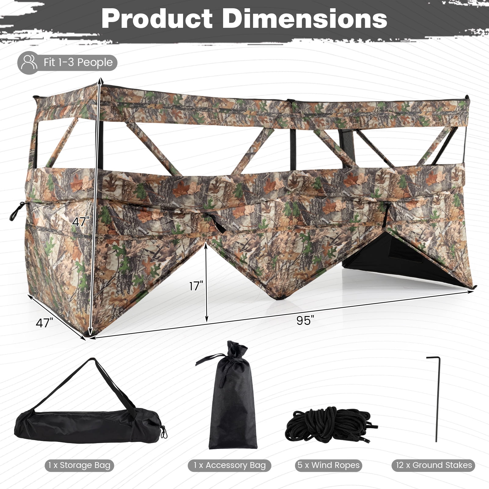 Gymax 360 Degree One-Way See-Through Hunting Blind Panel w/Dog Door Carrying Bag Camouflage
