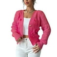 thumbnail image 3 of Women'S Crochet Cardigan V Neck Long Sleeve Decorated Button Down Knit Sweater Tops Rose Red L, 3 of 9